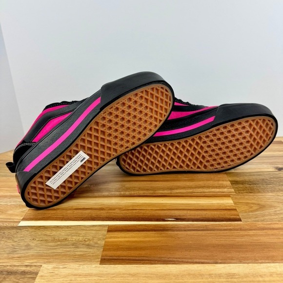 VANS Knu Skate Platform Stacked Skateboarding Sneakers Black/Hot-Pink/Satin Lace - Picture 7 of 8